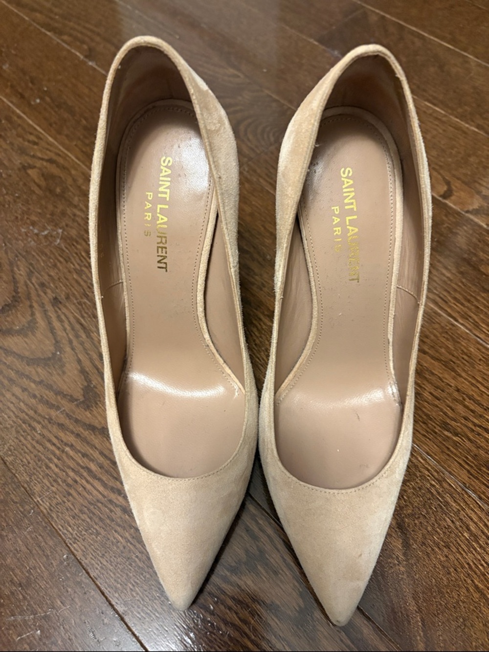 Saint Laurent Nude Suede Pointed Toe Pumps